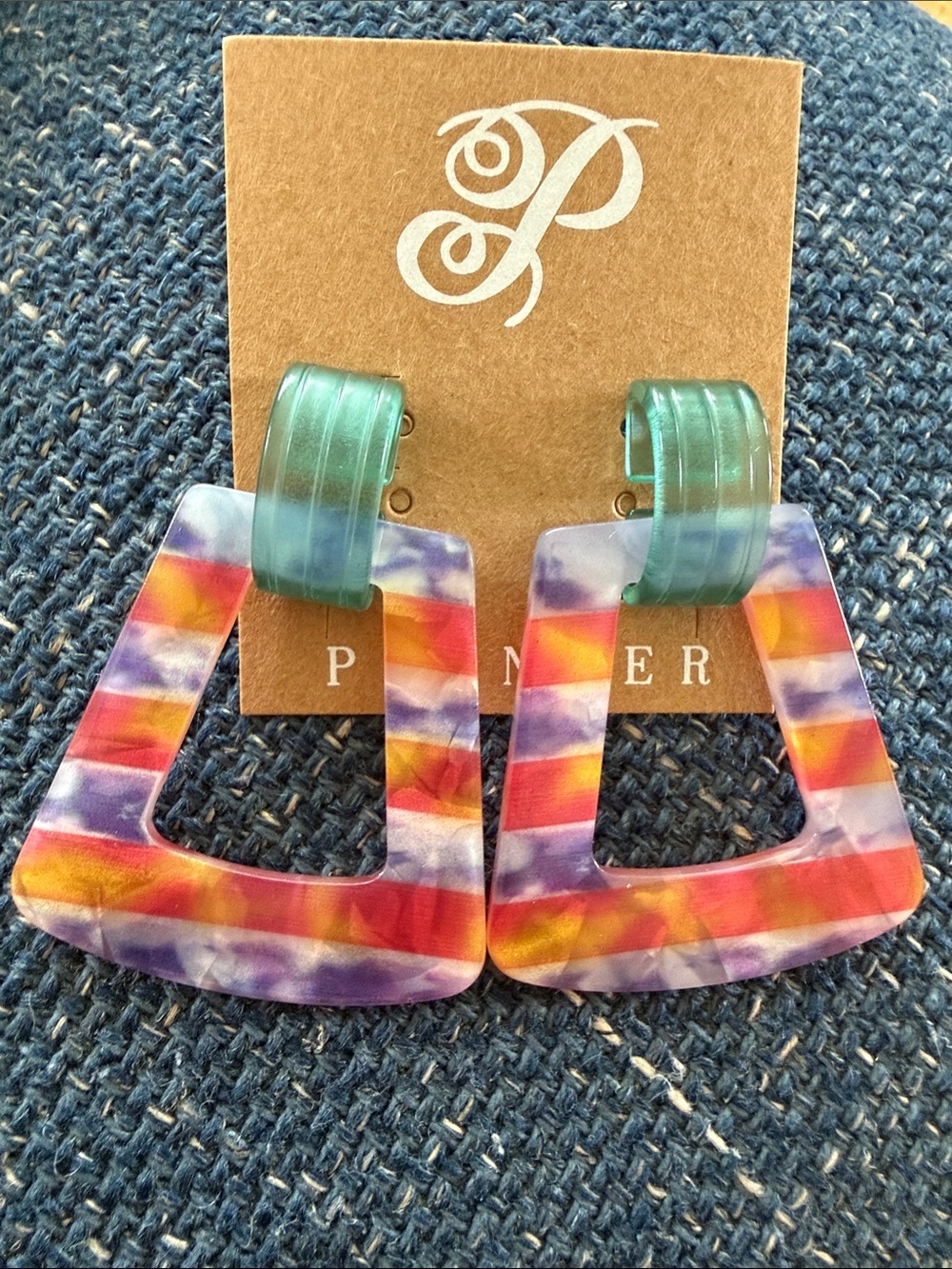 Plunder Multicolor Resin Geometric Drop Earrings - Picture 2 of 5